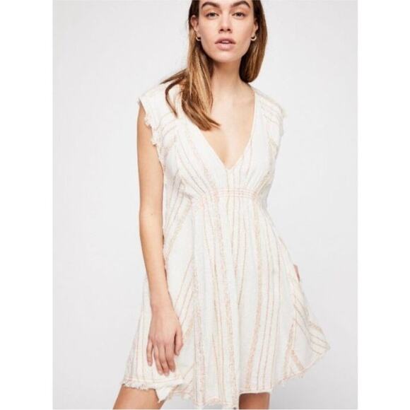 Free People Dresses & Skirts - Free People Cactus Flowers Cream Striped Flowy Mini Dress L